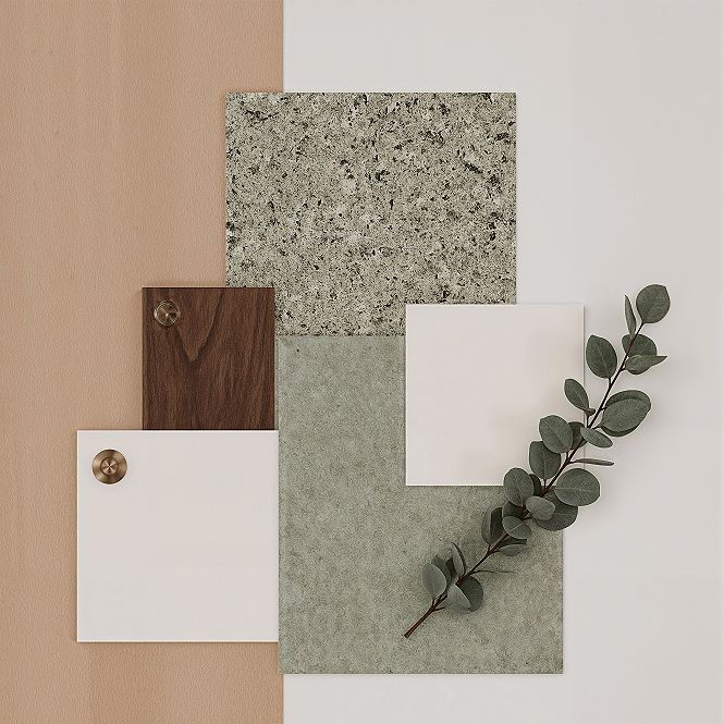 Earthy Kitchen Materials: Sage Green, Wood & Stone Mood Board