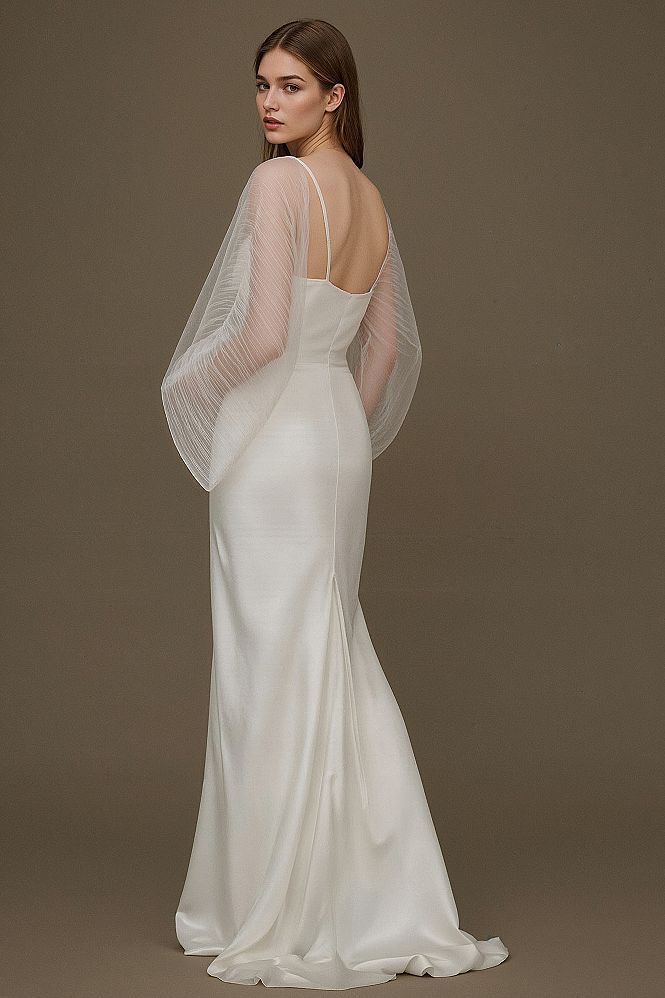 Danielle Frankel Silk Cape Gown: Modern Bridal Elegance