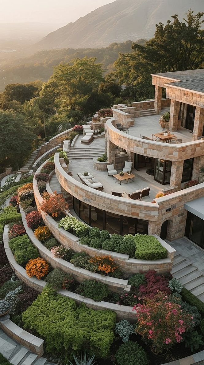 Stone Base House Exterior: Backyard Landscaping Inspiration