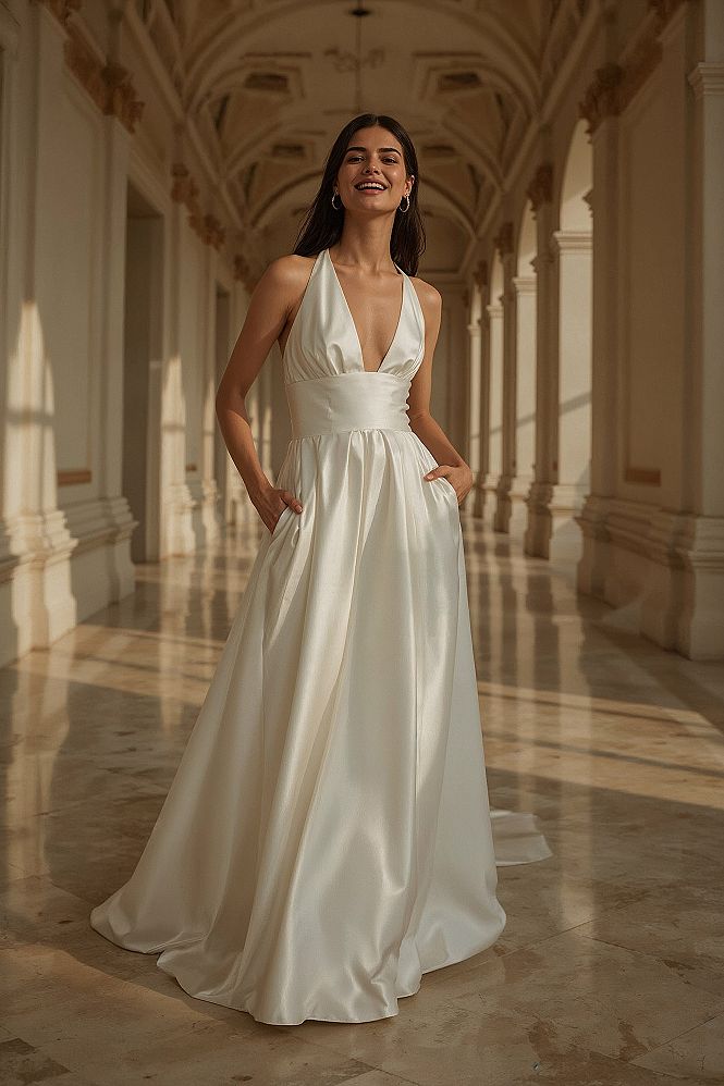 Elegant Silk A-Line Wedding Dress: Timeless Bridal Style