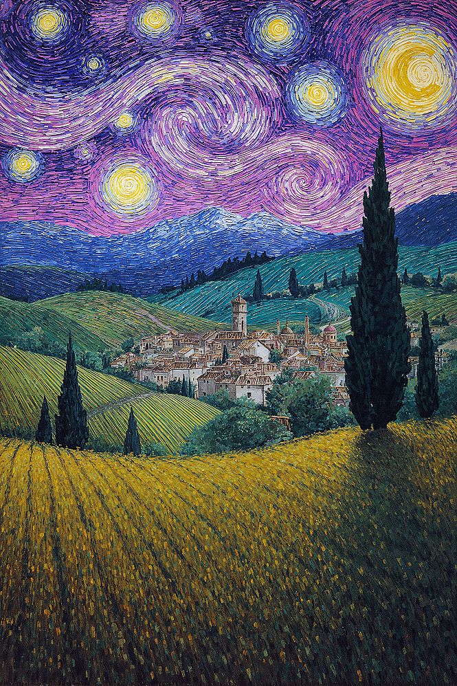 Dreamy Village Oil Painting: Aesthetic Phone Wallpapers