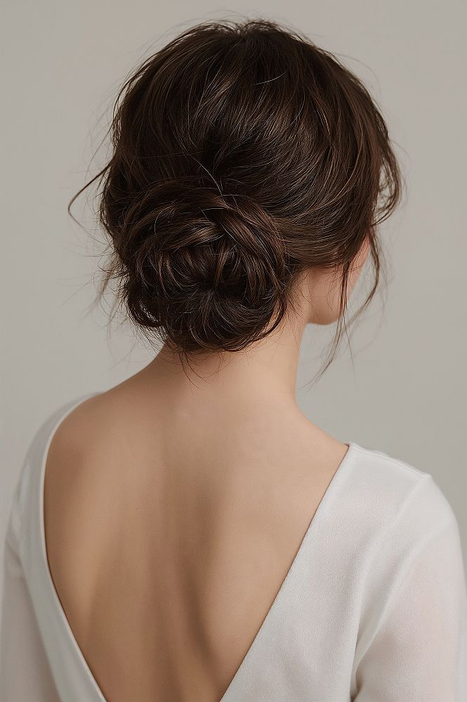 Elegant Low Tousled Bun: Effortless Wedding Hair Updo