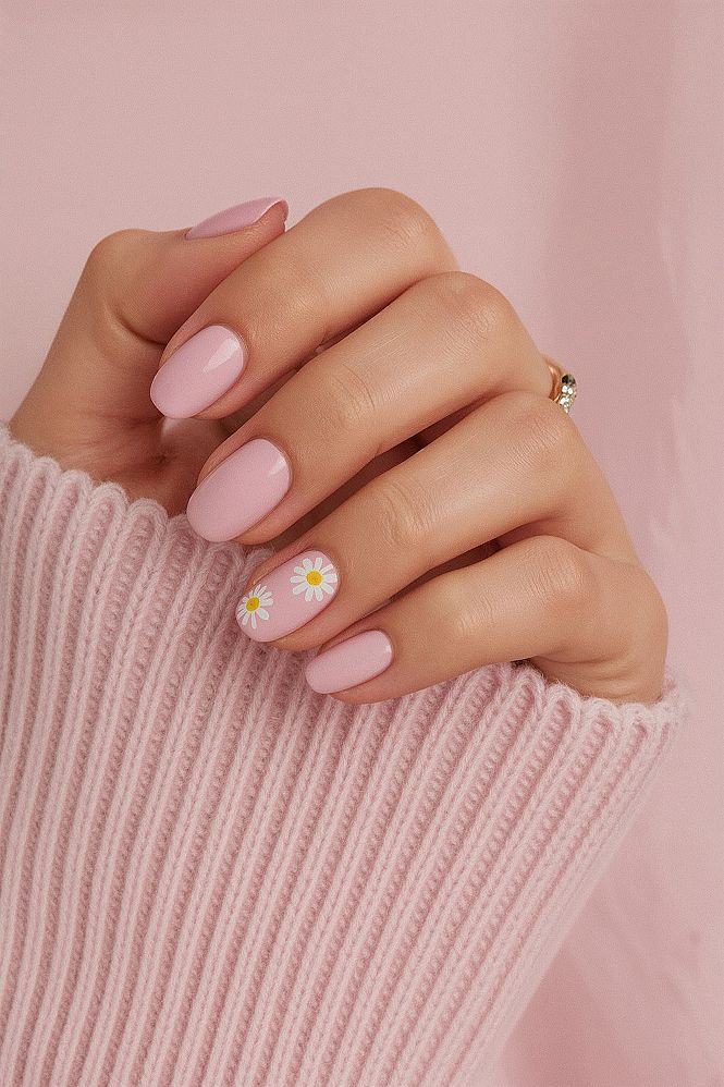 Charming Pink Daisy Nails: Sweet Spring Inspo