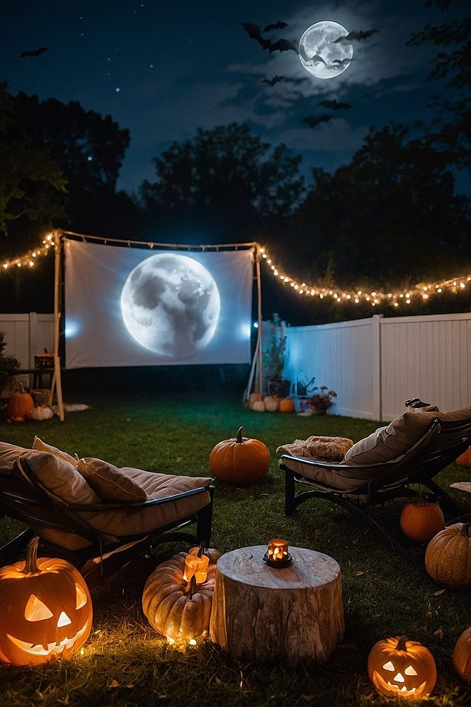 Setting Up an Outdoor Backyard Movie Screen for Halloween