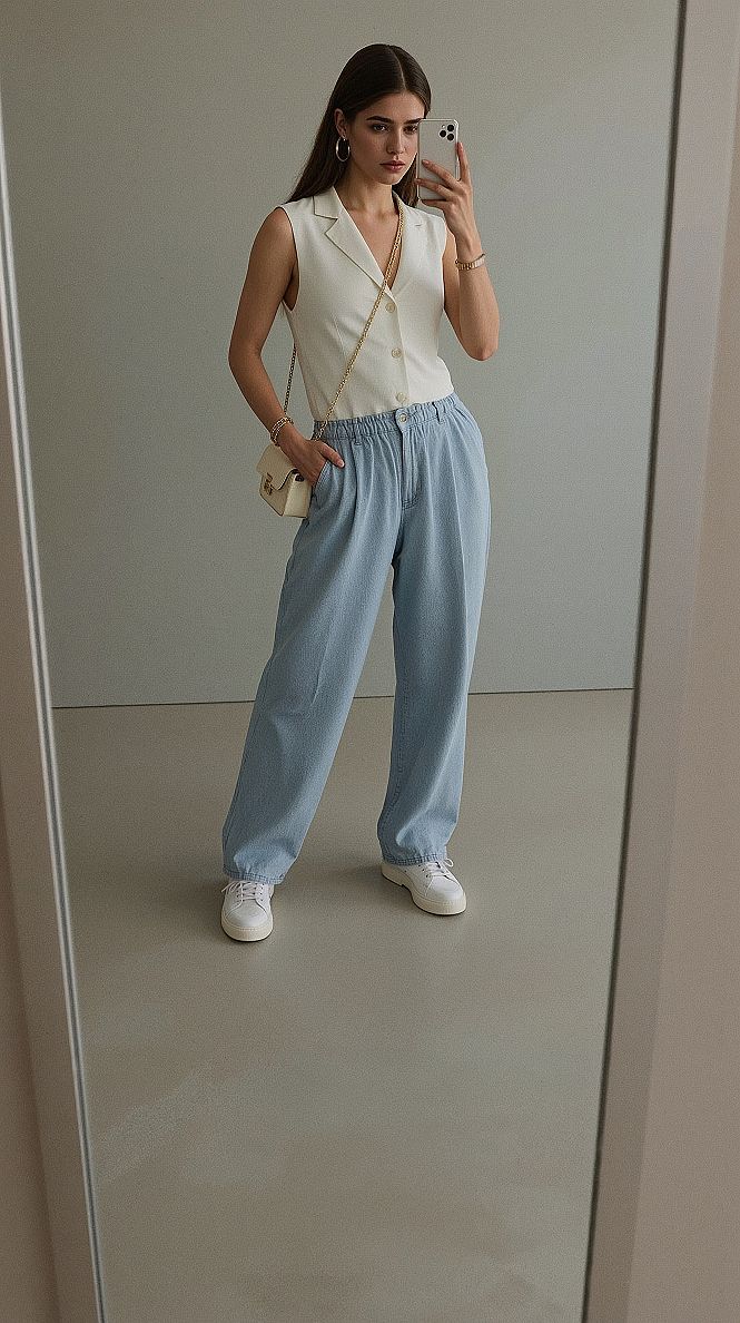Elegant Vest & Wide Leg Jeans: Your Go-To Summer Casual Outfit