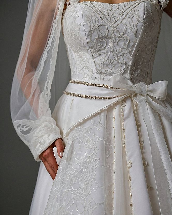 Intricate Lace Bodice and Flowing Veil Detail