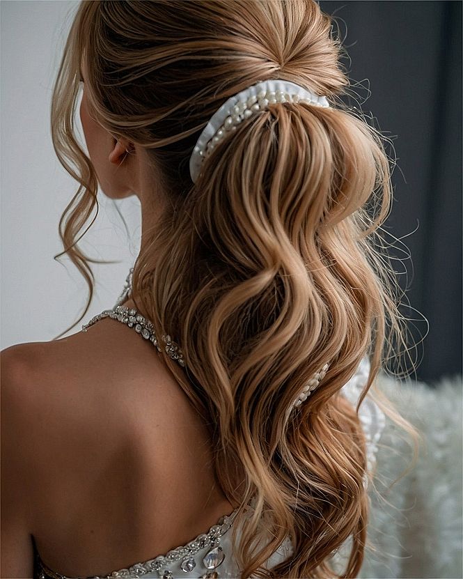 Soft Updo with Pearl Embellished Headband Detail