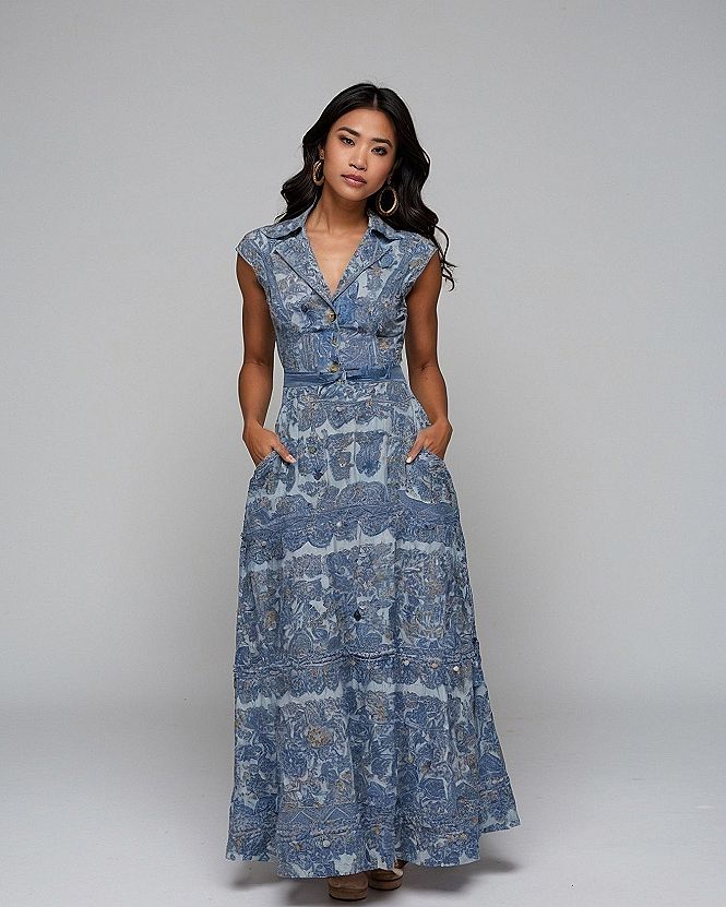 Styling a Blue Button Front Floral Maxi Shirt Dress