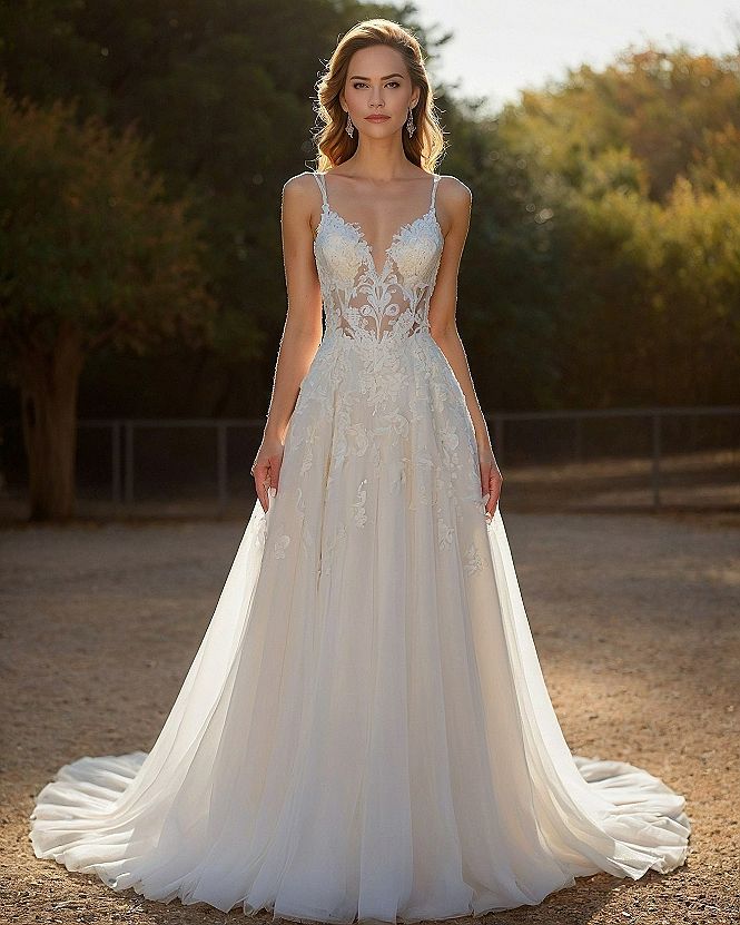 Choosing Spaghetti Straps and V Necklines on Lace Gowns