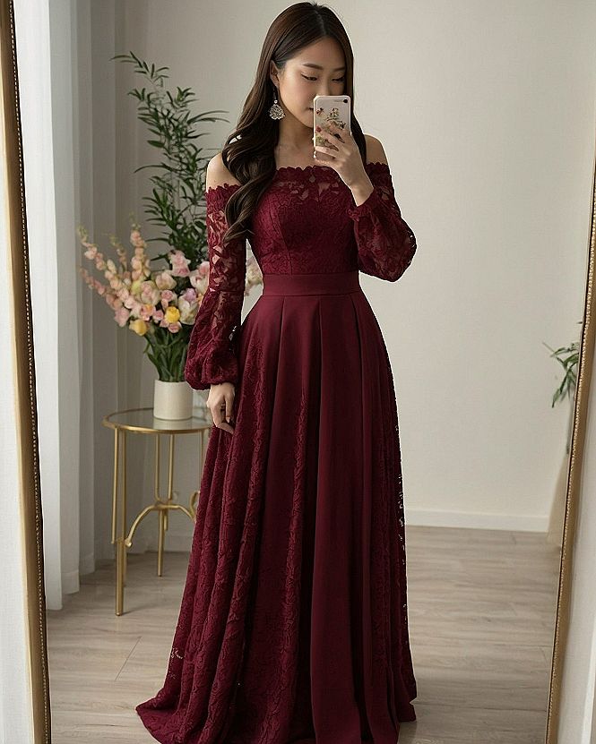 Styling an Off-the-Shoulder Lace Sleeve Formal Gown