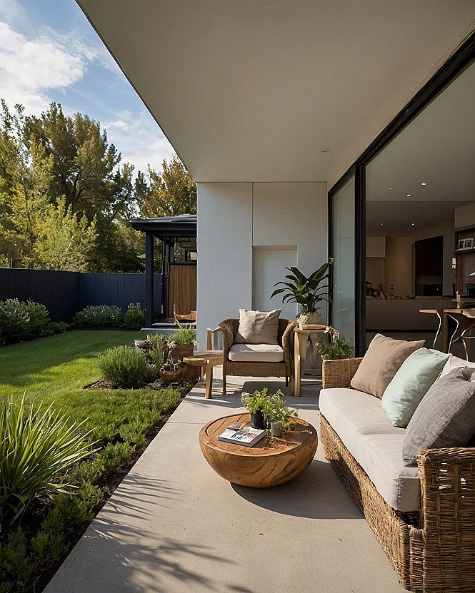 Extended Roof Overhangs and Covered Patio Skylight Integration