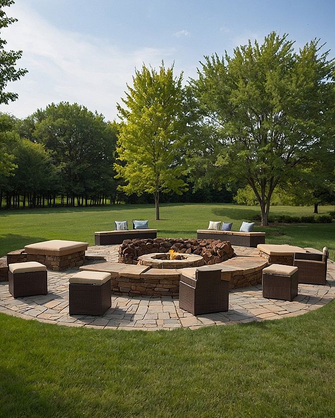 Building a Stone Fire Pit Circle Near Yard Trees