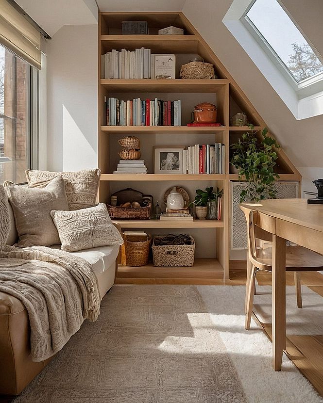 Maximizing Slanted Ceilings With Custom Built-In Shelving