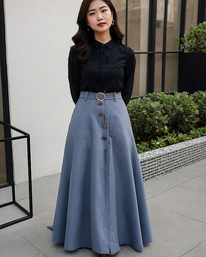 Pairing A Midi Skirt With A Fitted Button Down Shirt