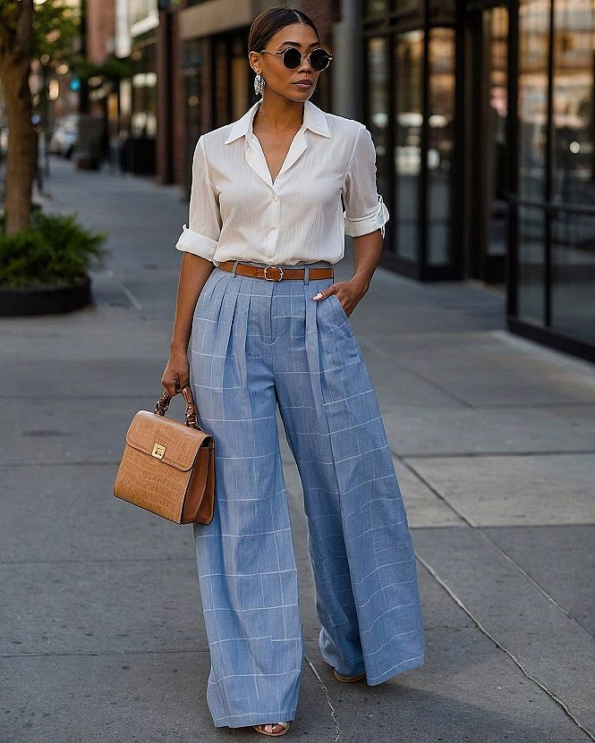 Pairing Button Down Shirts with Pleated Wide Leg Denim