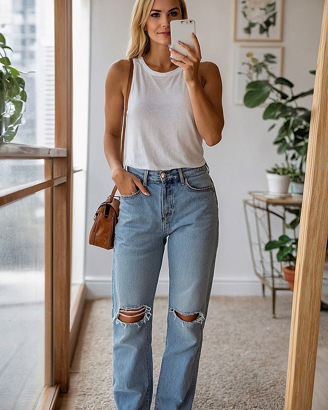 Balancing Tank Tops and Distressed Denim for Summer