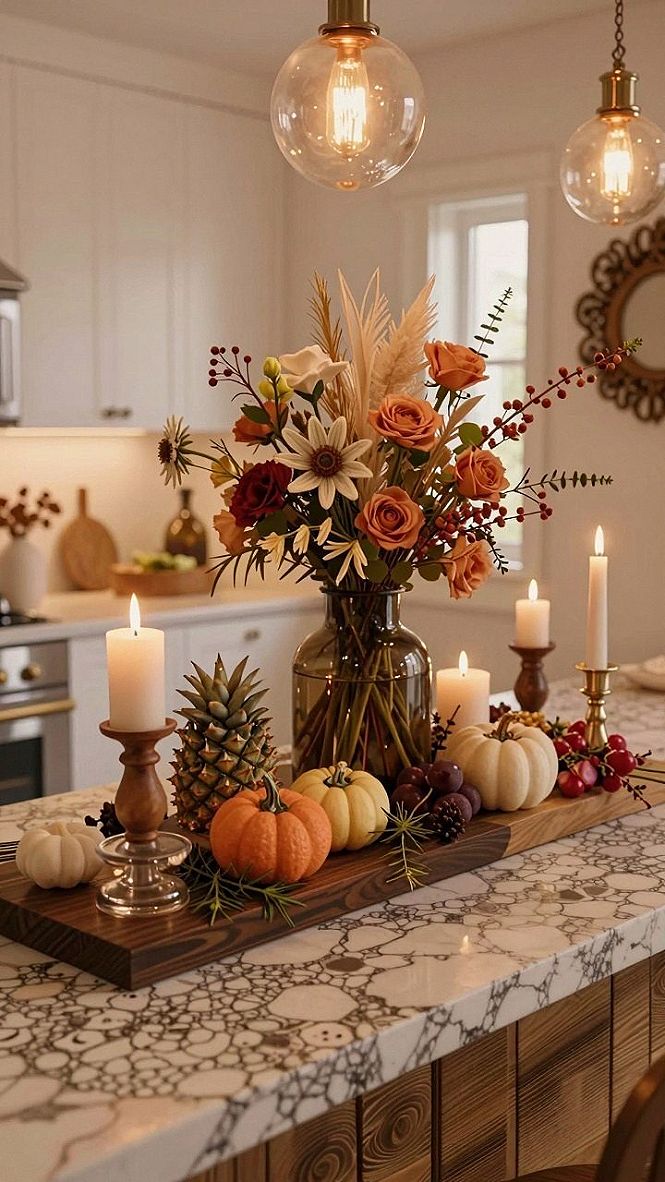 Styling A Festive Table Centerpiece With Candles And Gourds