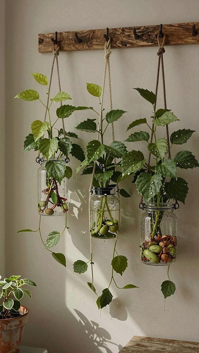 Hanging Glass Jar Planters for Autumn Foliage