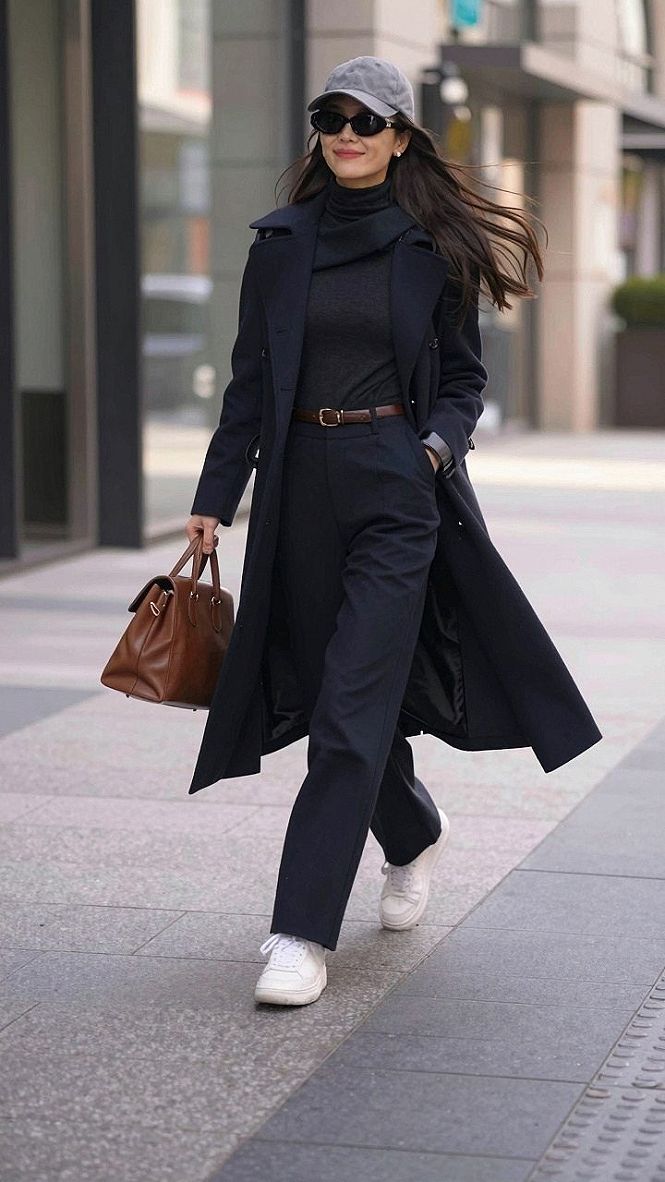 Styling Straight Leg Denim With A Long Coat And Turtleneck