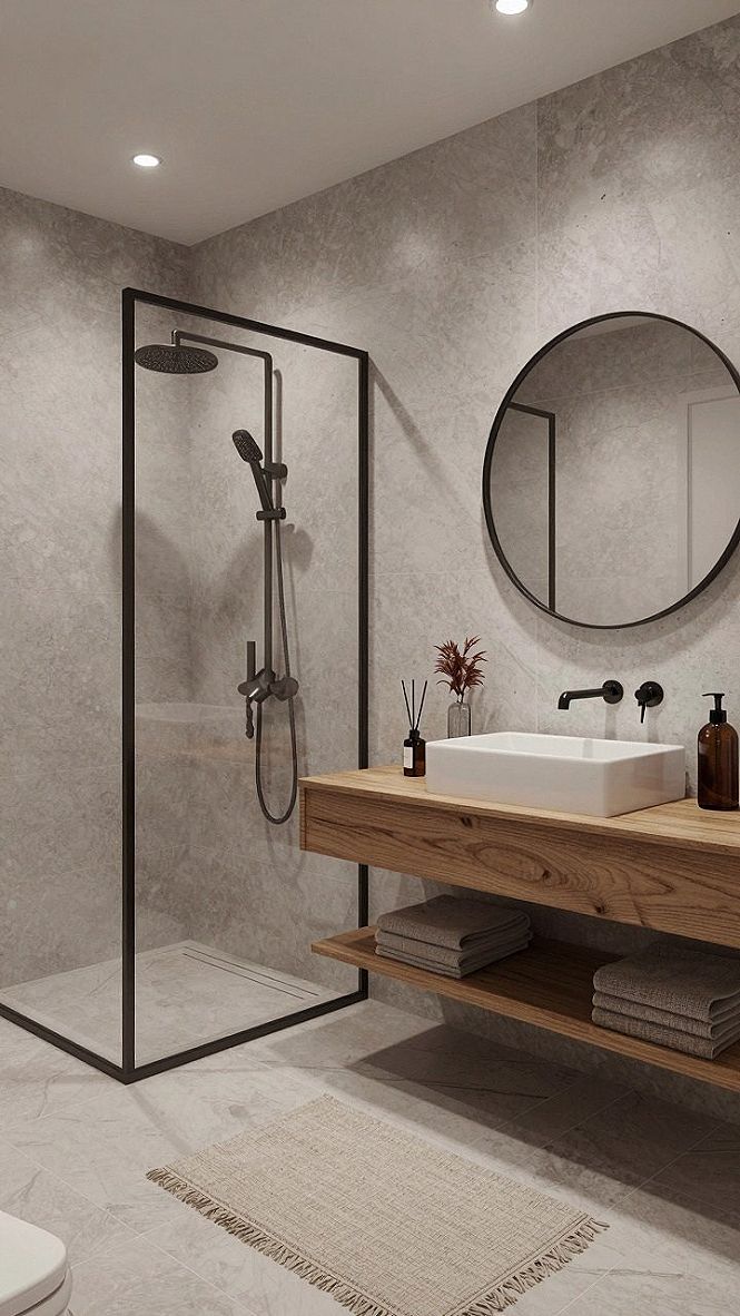 Maximizing Space With Floating Vanities and Round Mirrors