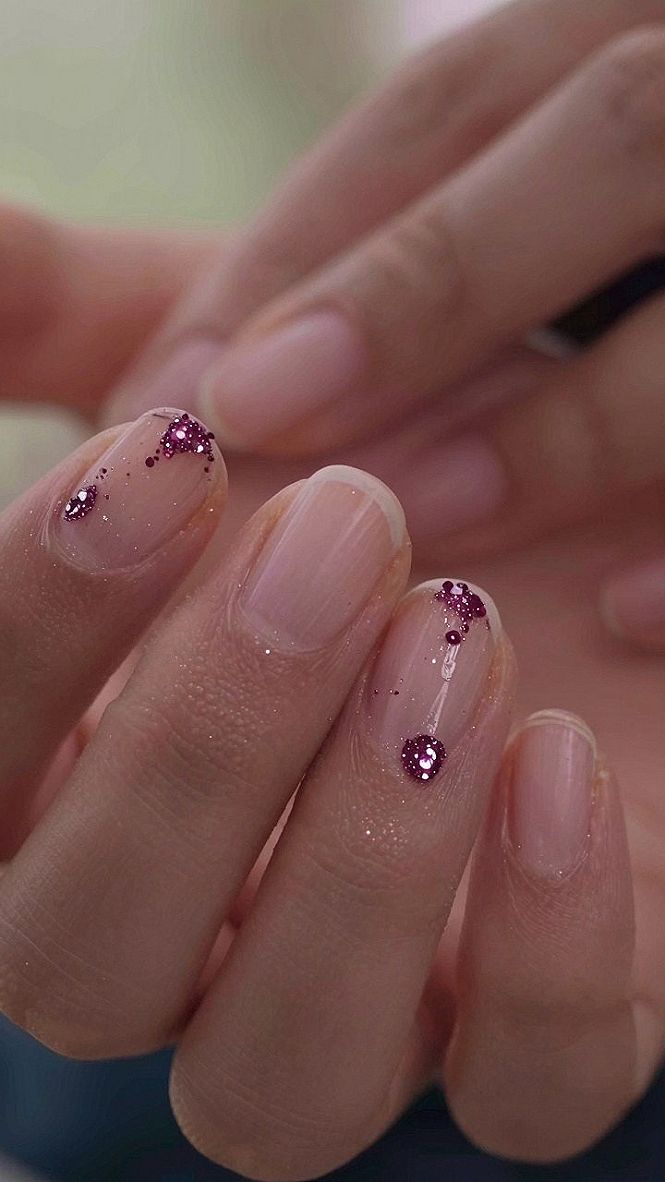 Adding Magenta Sparkle Accents to Minimalist Nails