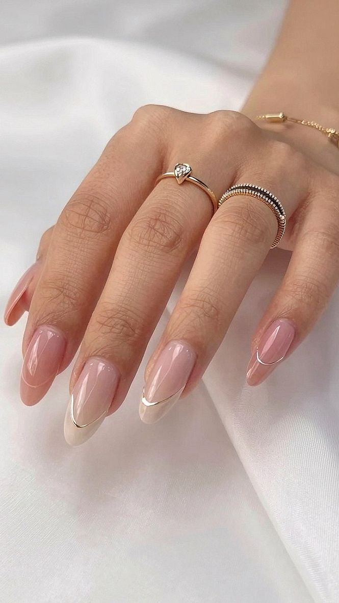 Minimalist Metallic Tip Almond Nails With Sheer Base