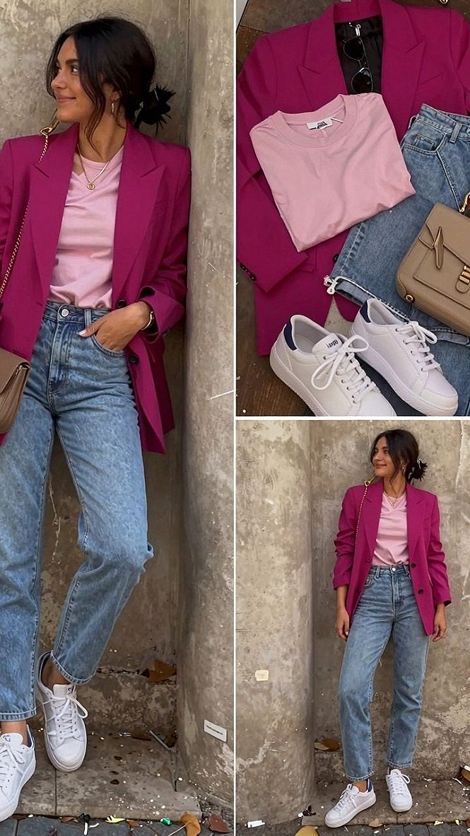 Balancing Bold Red With Casual Denim Shapes