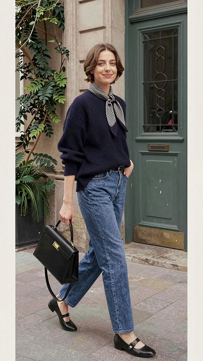 Pairing a Crewneck Sweater with Straight Leg Jeans