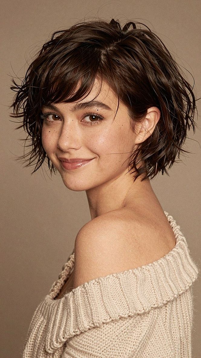 Textured Short Crop With Side Swept Fringe