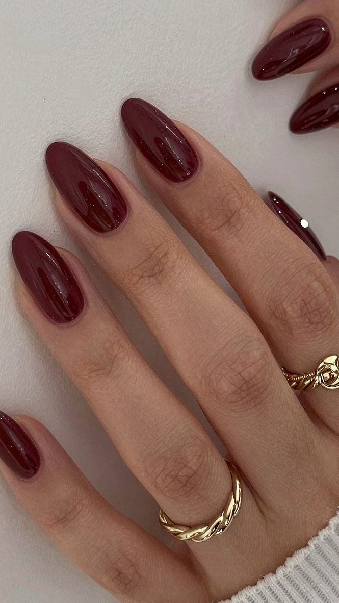 High Shine Glossy Wine Red Manicures for Fall