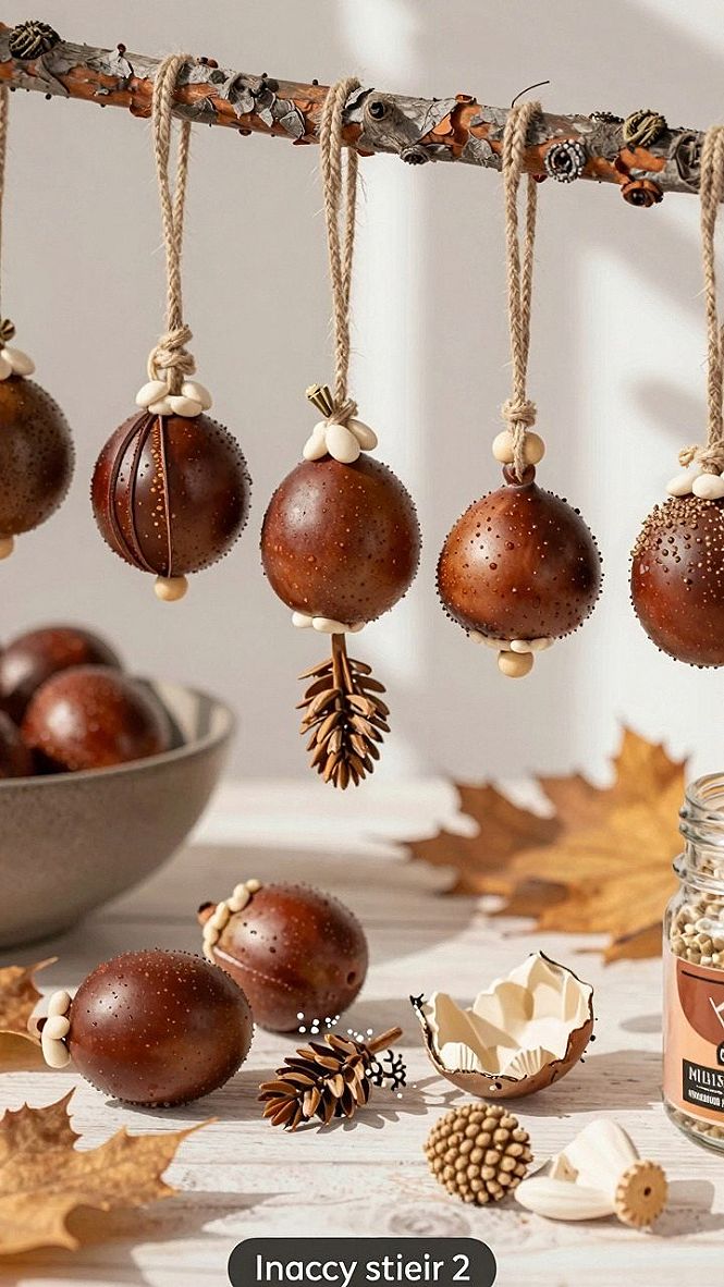 Making Natural Chestnut Ornaments for Fall and Halloween