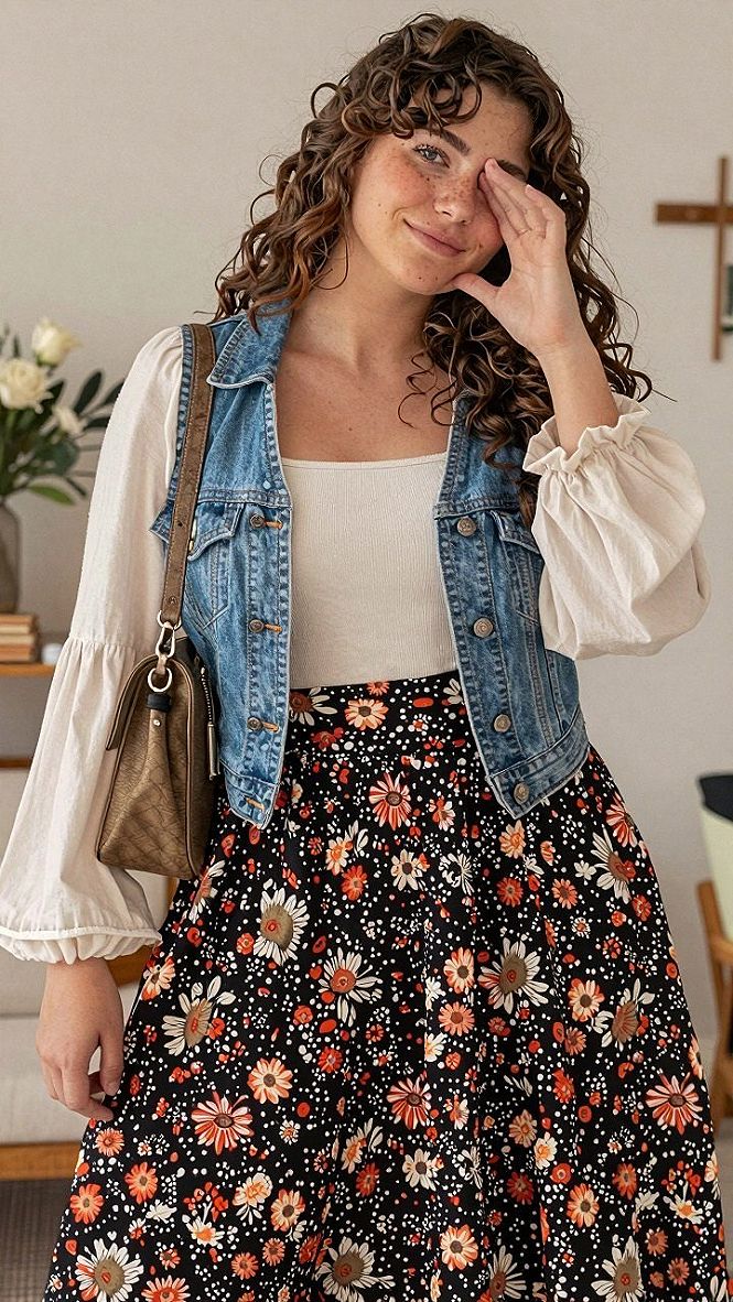 Styling Bell Bottoms With a Retro Printed Skirt