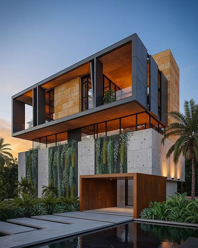 Industrial Modern Exterior: Stone, Steel, and Lush Landscaping