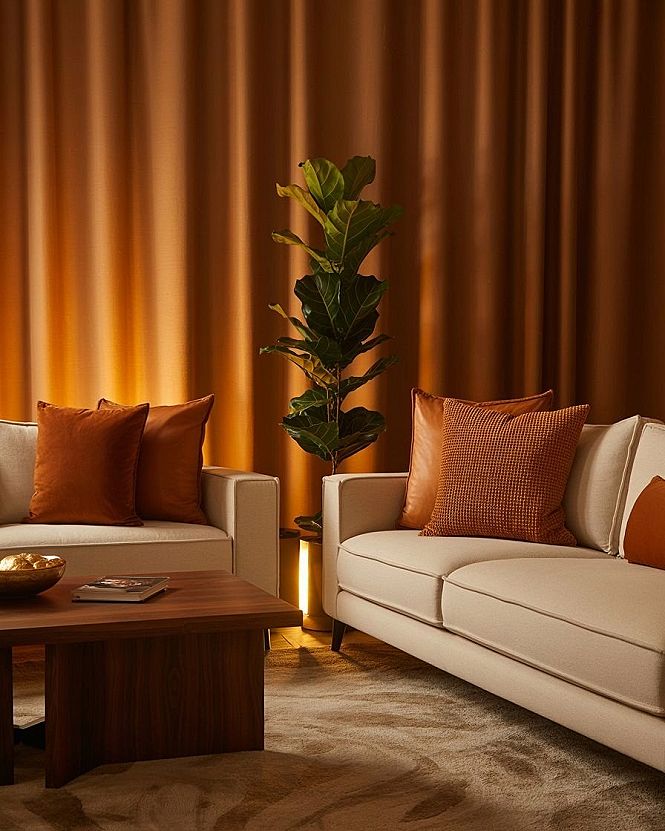 Beige Lounge Bliss: Dream House Decor with a Nighttime Glow