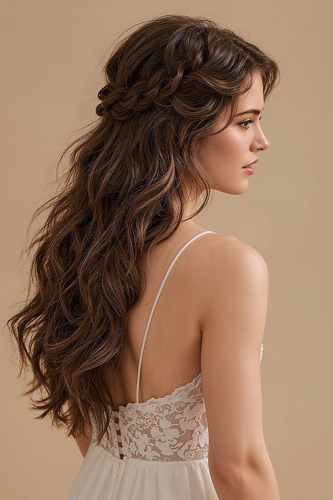 Romantic French Braid Half-Updo: Dreamy Wedding Hair for Long Locks