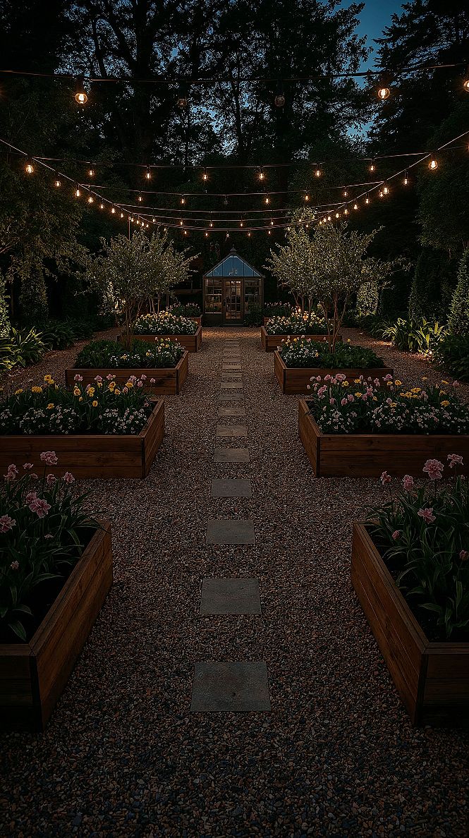 Elegant Backyard Landscaping: Dream Garden with Evening Ambiance