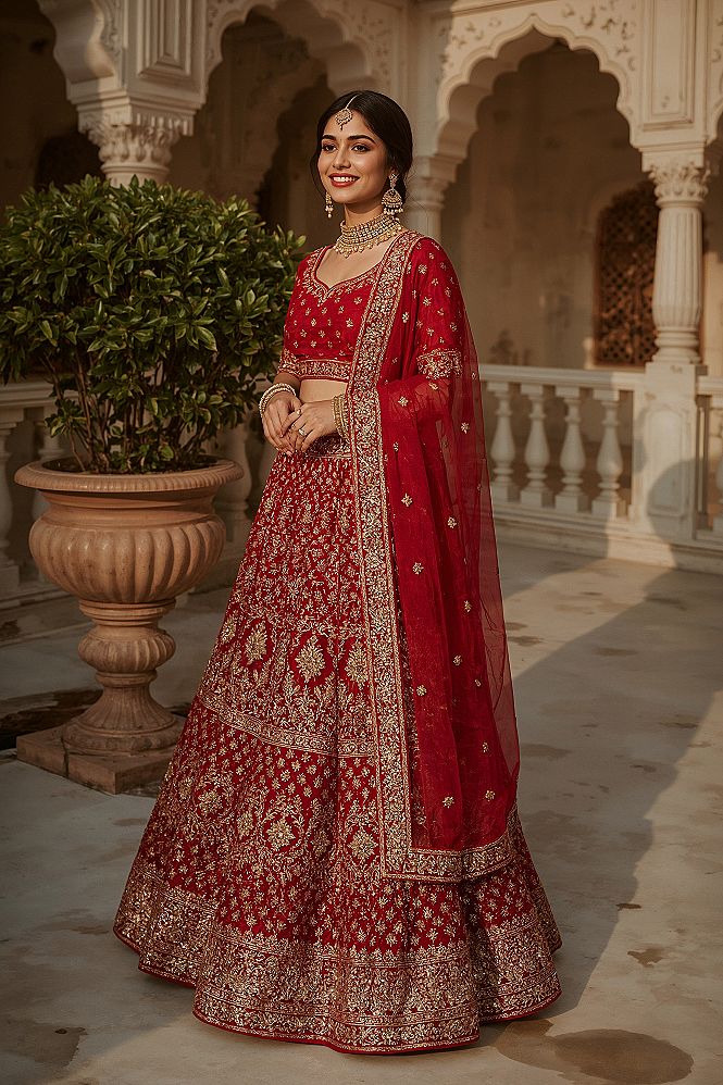 Simple Red Bridal Lehenga Designs: Elegant Marriage Dress Indian Styles