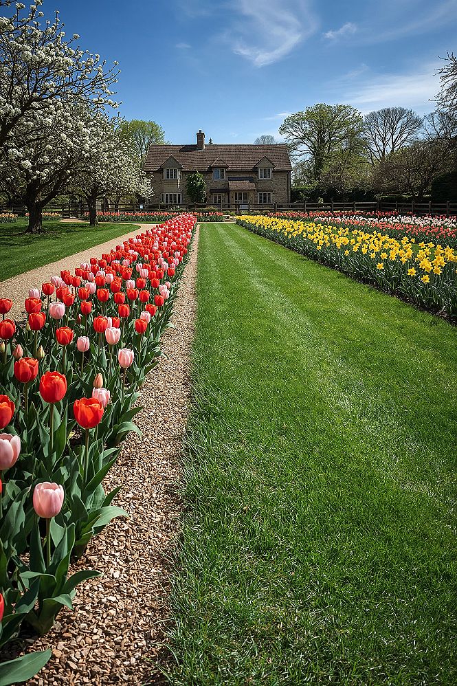 Breathtaking English Cottage Garden with Tulips & Daffodils