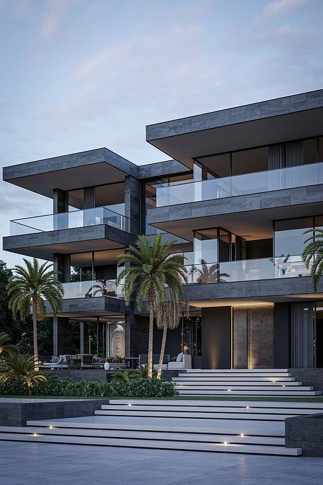 Luxury Duplex Design: Modern Concrete Elements & Grand Entrances