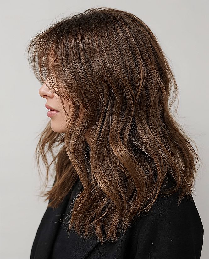 Effortless Chic: Wispy Layers & Curtain Bangs for Medium Length Hair