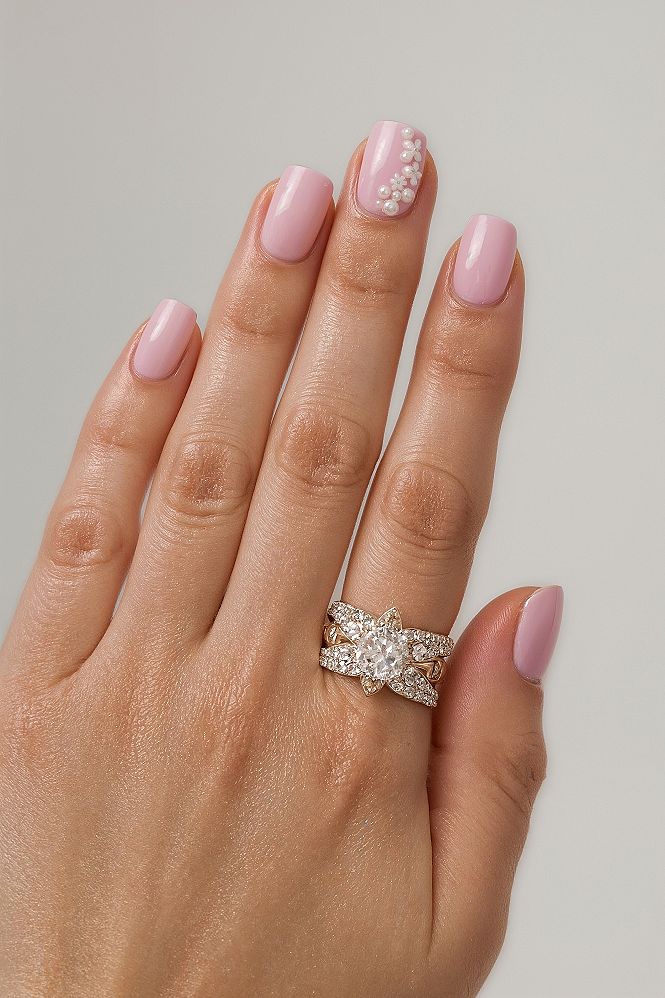 Blush Pink Gel Nails with Delicate Floral Art: Girly & Simple Designs
