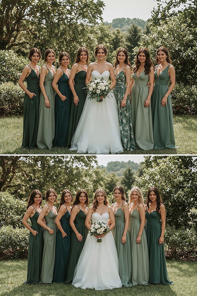 Chic Mixed Green Bridesmaid Dresses for a Stylish Bridal Party