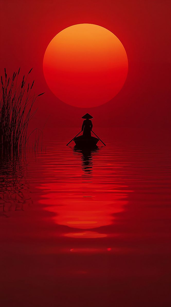 Serene Red Sunset: Aesthetic Laptop & MacBook Wallpaper