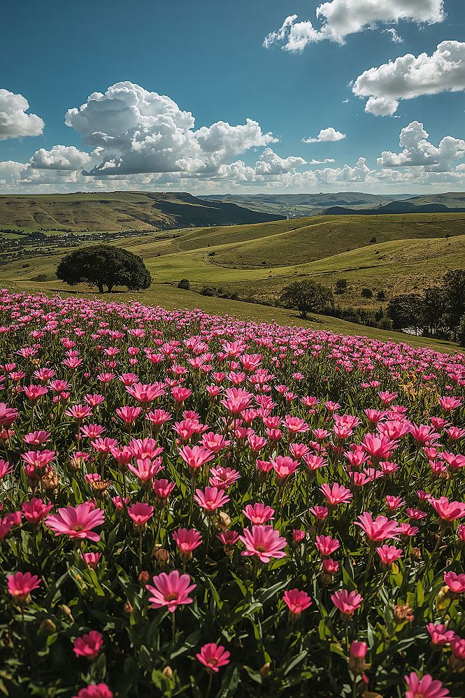 Vibrant Spring Wallpaper: Green Valley & Wildflower Beauty for Your Phone