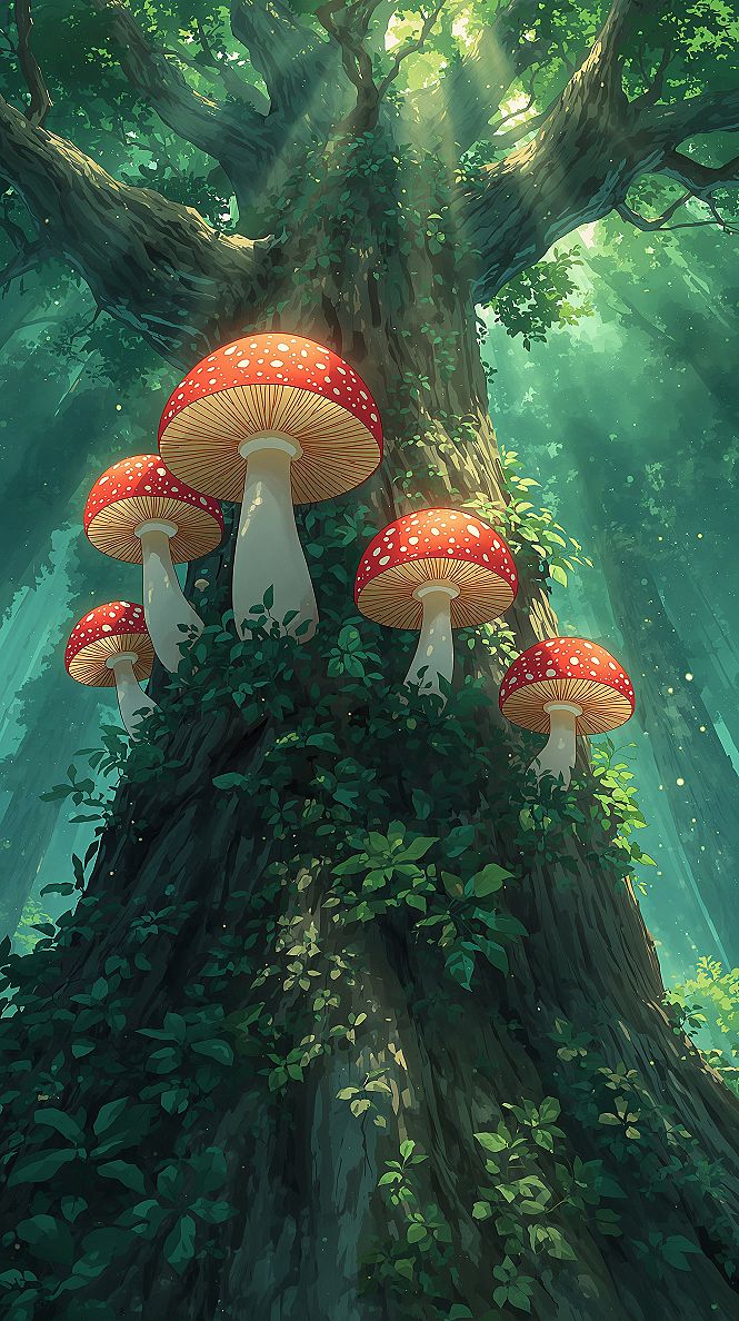 Whimsical Mushroom Fantasy 4K Wallpaper: Magical Desktop Art