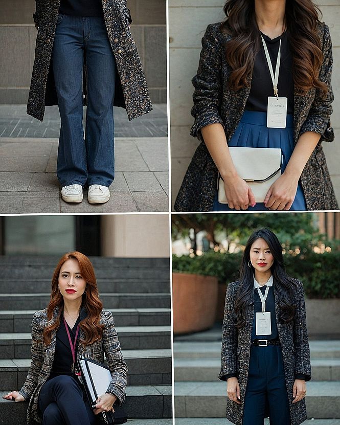 Textured tweed jacket over smart separates