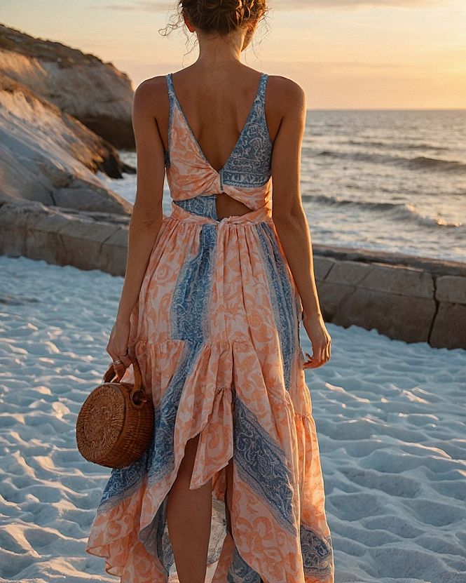 Twisted Back Cutout Maxi Dress at Sunset