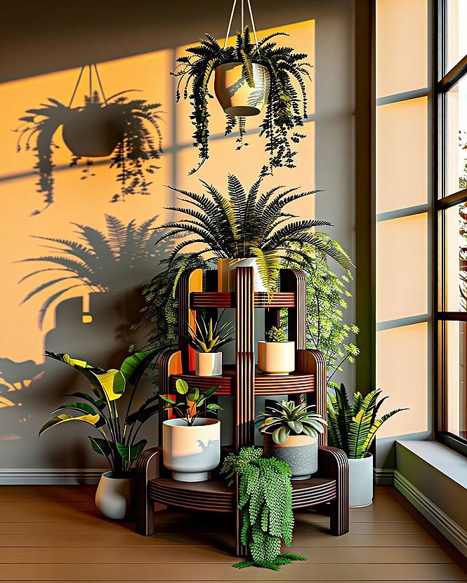 DIY Plant Corner Ideas with Natural Wood Pieces