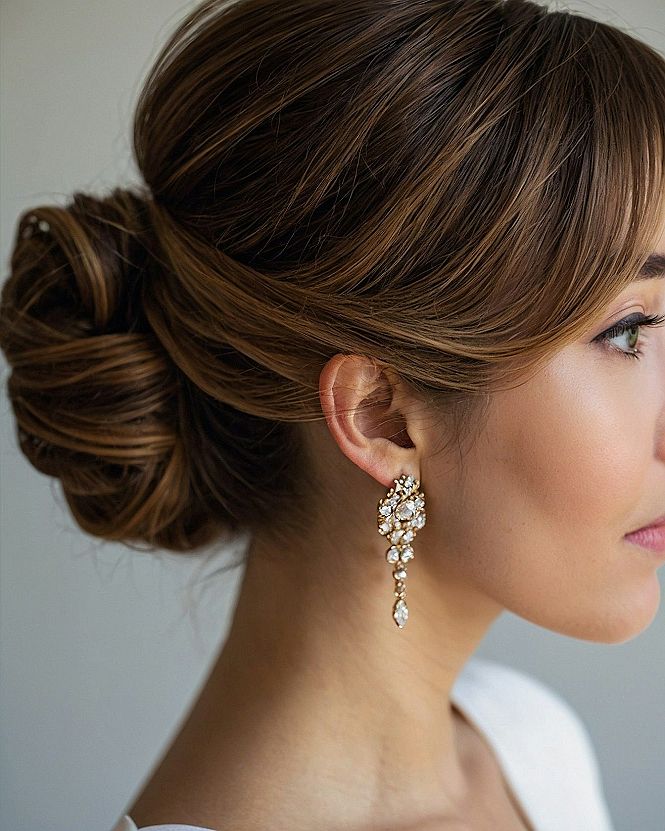 Detailed Chignon and Crystal Drop Earring