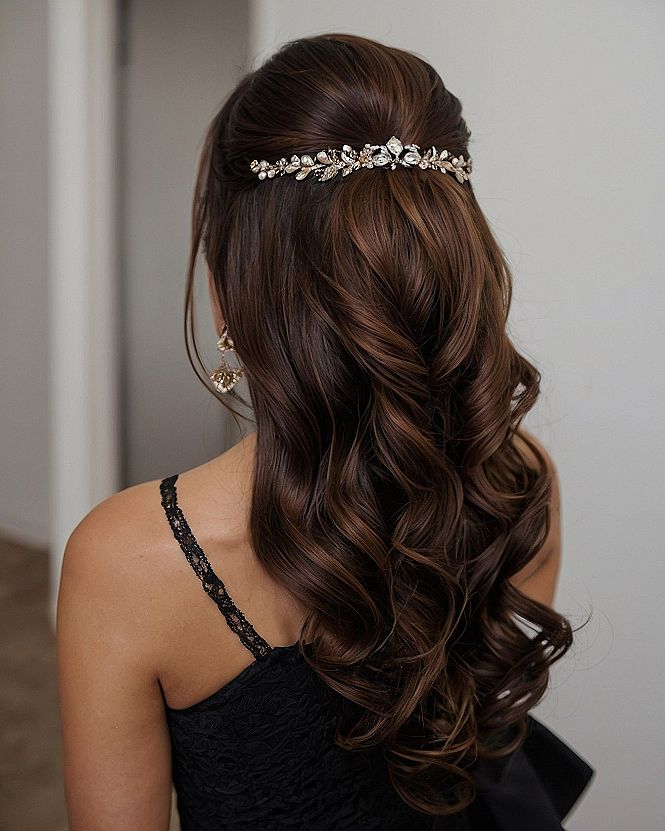 Delicate Rhinestone Tiara with Loose Waves